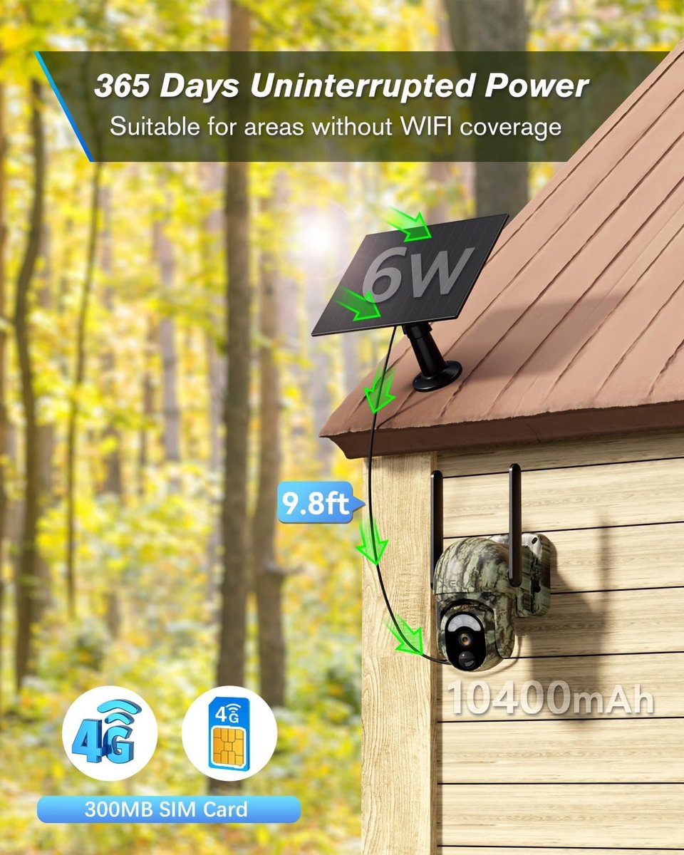 SnelShoppen - 4G LTE Solar Wildlife Camera - 2K PTZ Bewakingscamera met SIM Kaart, Geen WiFi Nodig, Kleur Nachtzicht, Live Streaming, PIR Detectie, IP