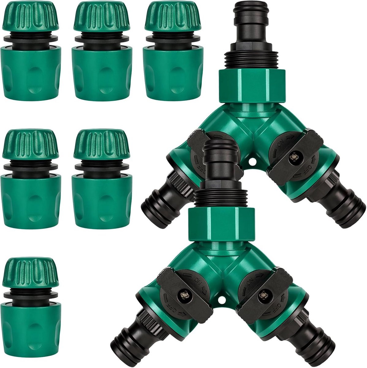SnelShoppen - Tuinslang Waterverdeler 2-Weg Y-Aansluiting - Kunststof Slangverdeler 3/4 inch en 1/2 inch - Inclusief 6 Slangverbinders voor Tuinbouw I