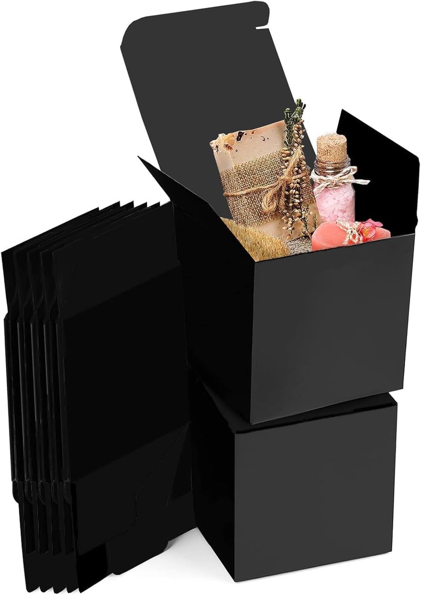 SnelShoppen - Kartonnen dozen met deksel, 15 stuks, vierkante geschenkdozen van kraftpapier, zwart, 10 x 10 x 10 cm, ideaal voor feest, verjaardag, br
