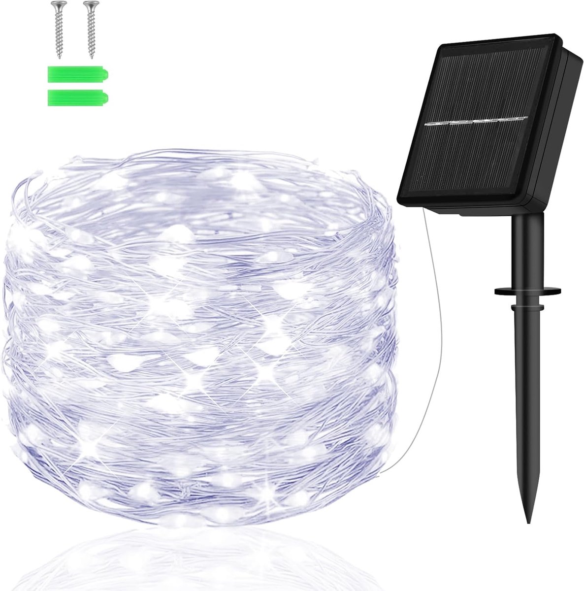 SnelShoppen - Solar-lichtsnoer voor buiten 5m, 50 LED lampjes, koperdraad, 8 modi, timer, IP65 weerbestendig, koud wit, voor kerst, tuin, balkon, poor