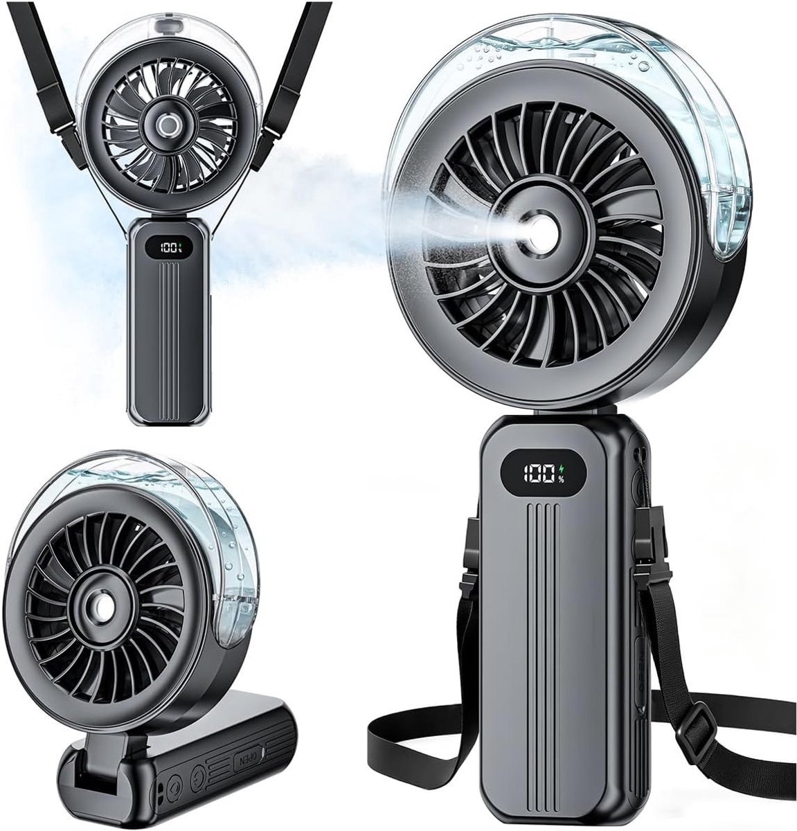 SnelShoppen - Draagbare Handventilator met Waterkoeling, Mini USB Ventilator met LCD-Display, Oplaadbaar en Opvouwbaar voor Thuis, Kantoor, Reizen - Z