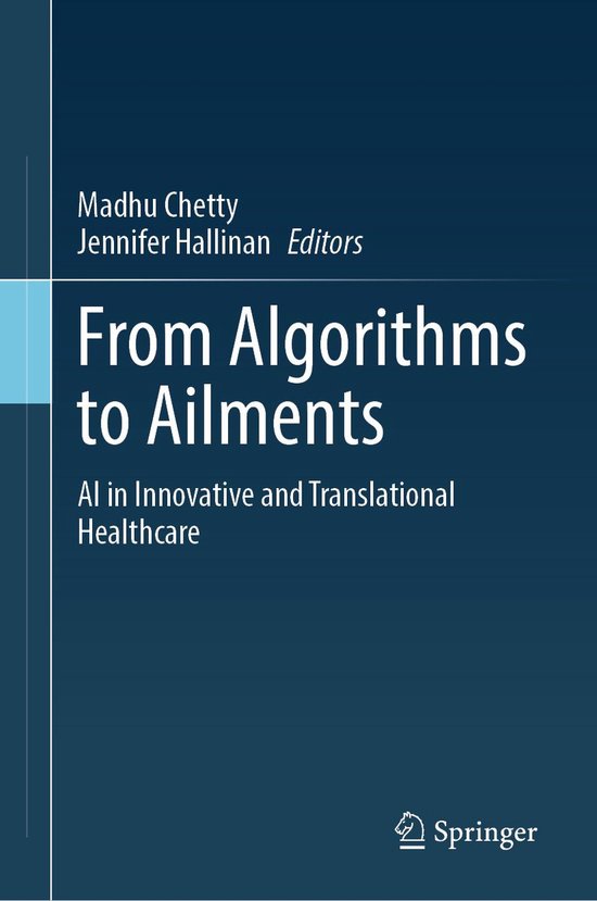 Couverture de livre : 'From Algorithms to Ailments', fond bleu avec texte blanc et logo Springer.