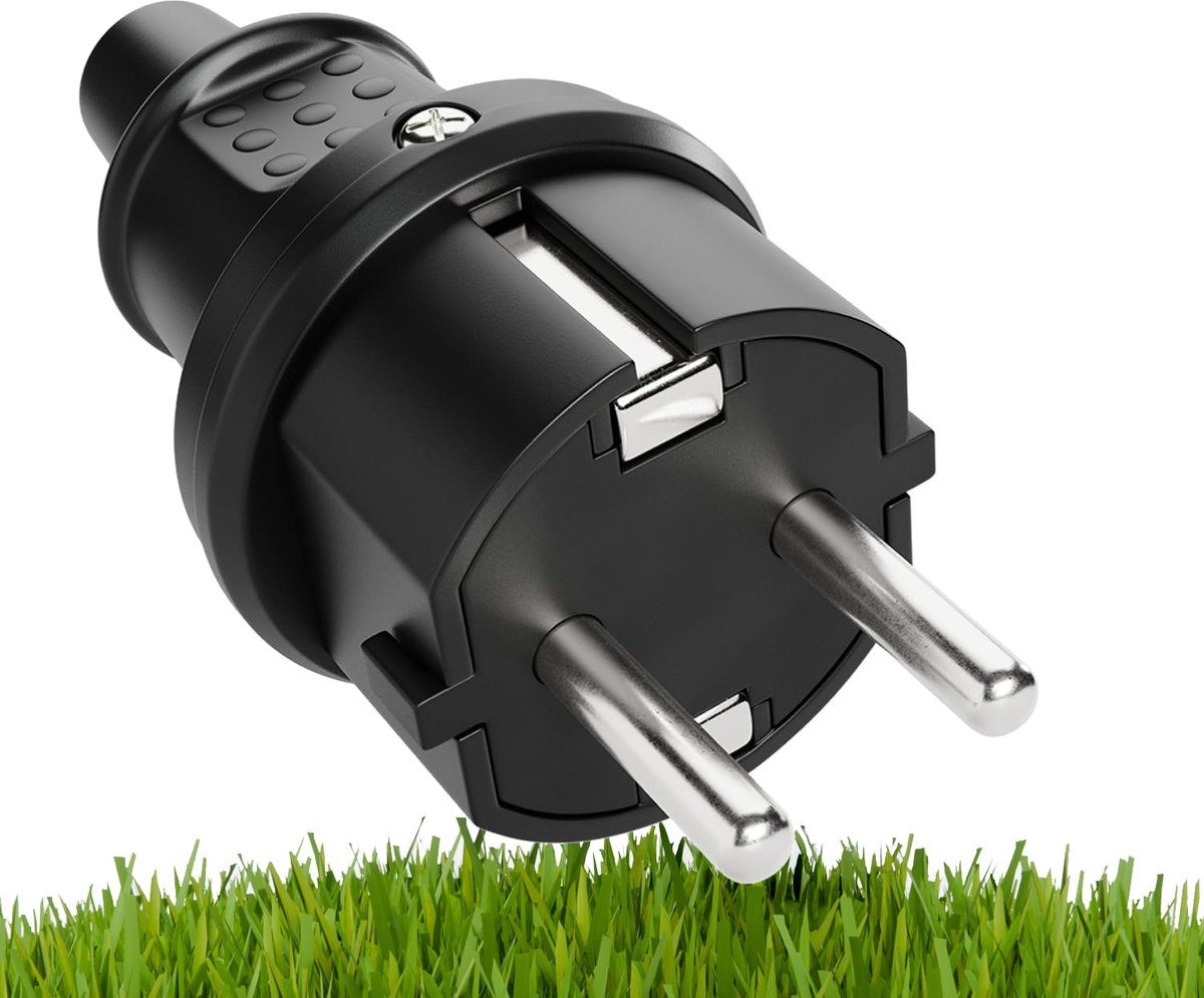 SnelShoppen - Rubberen Schuko Stekker en Koppeling Set - 250V, 16A, IP22 - Robuuste Zwarte Stekker met Trekontlasting voor Binnengebruik - Geschikt vo