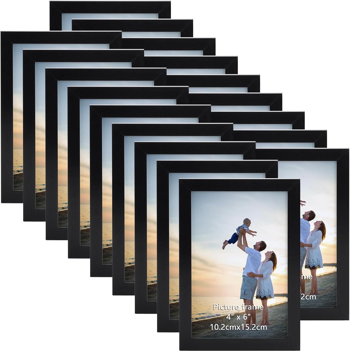 SnelShoppen - EYMPEU Fotolijst Set van 18, 10 x 15 cm, Zwarte Fotolijsten voor Muur en Tafel, Ideaal voor Woning en Kantoor Decoratie