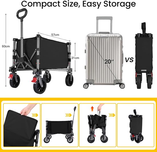 SnelShoppen - YEAUPR PRO Opvouwbare Bolderkar met Wielen - 70L Inhoud, 50kg Draagvermogen, Gitzwart - Ideaal voor Strand, Camping, Tuin en Winkelen van Snelshoppen — afbeelding 2
