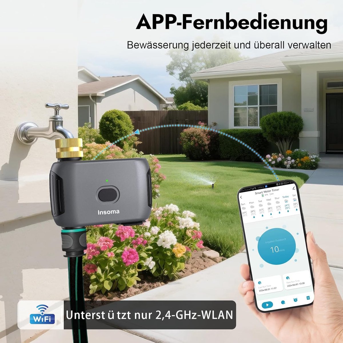 SnelShoppen - WiFi Watertimer voor Tuinslang - Intelligente Sprinklertimer met App Afstandsbediening, Spraakbesturing, Regenvertraging en Handmatige M