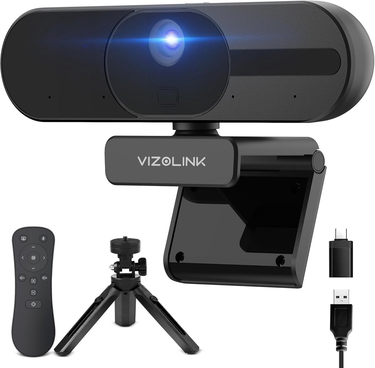 SnelShoppen - V21 4K Webcam FHD met Microfoons, Luidsprekers, Afstandsbediening, Autofocus, Zoom, 112° Kijkhoek, Plug&Play, Privacyafdekking, Ruisonde