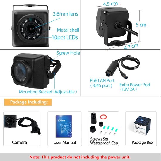 SnelShoppen - HD 5MP IP65 Waterdichte POE IP Minicamera met Onzichtbare Infrarood LED's voor Binnen/Buiten Beveiliging, Nachtzicht 940nm, 3.6mm Lens, van Snelshoppen — afbeelding 5