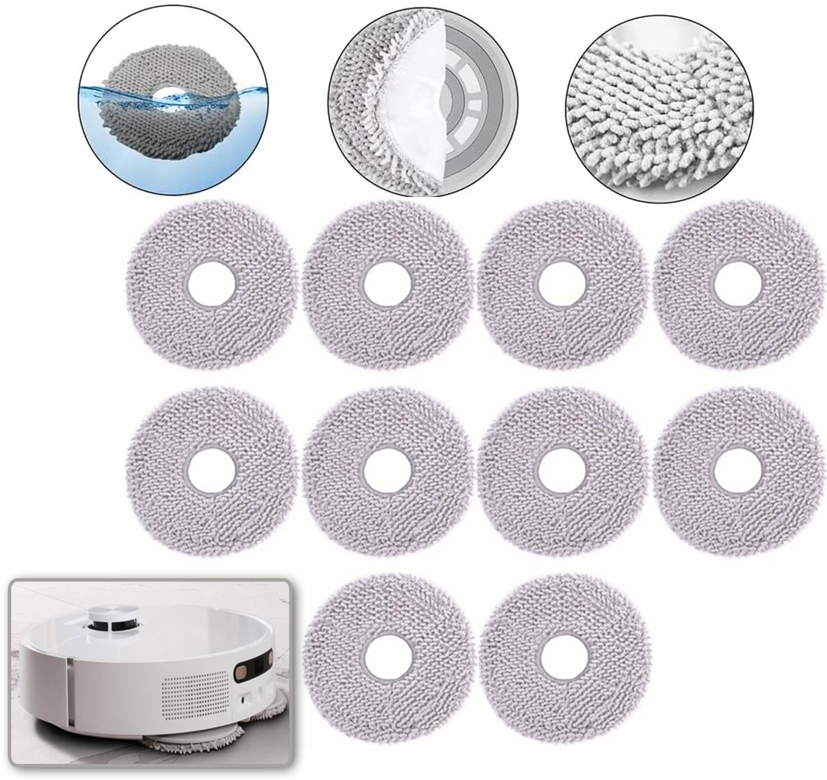 Set Van 10 Microvezel Dweilpads Voor Ecovacs Deebot T30 Pro Omni/T30 Omni/T30s Pro - Krachtige Reiniging Herbruikbaar - Geschikt Voor Hout Tegels En Tapijt - Grijs
