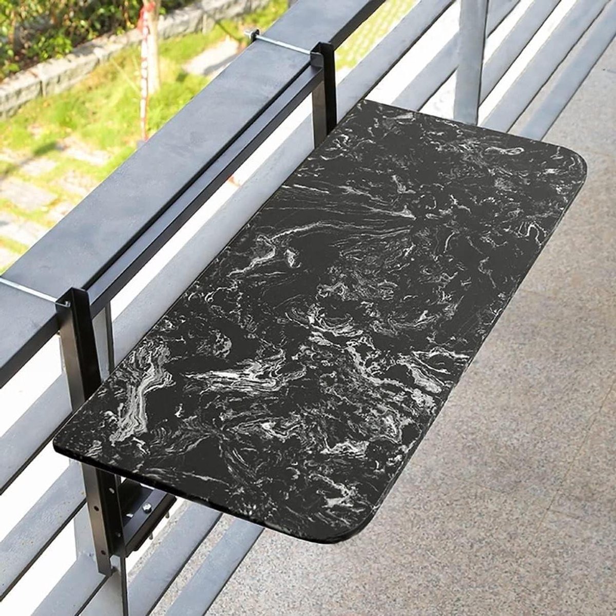 Balkon Bijzettafel - Hangtafel Opklapbaar - Buiten Zitten - In Hoogte Verstelbaar - 60 x 35 cm - Zwart