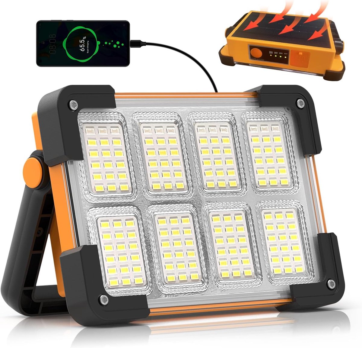 SnelShoppen - LED Oplaadbare Werklamp met USB-Poort, Draagbare Schijnwerper met 4 Standen, Waterdichte Beveiligingslamp voor Vissen, Wandelen, Reparat