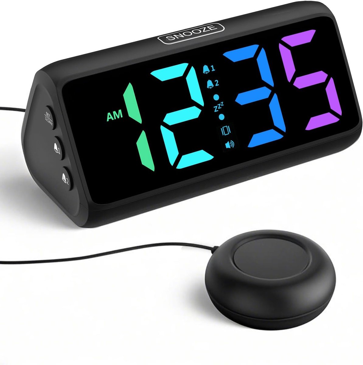 Thijox - Luide wekker voor diepe slapers en ouderen, trillend alarm, RGB-display met 5 helderheidsniveaus, 4 volumestanden, snooze-functie, ideaal voo