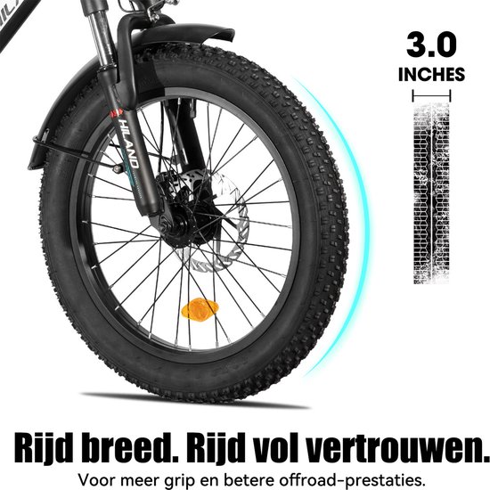 HILAND Elektrische Cargo Fatbike – 20" Dikke Banden – 48V – 7 Speed – Zwart — afbeelding 4