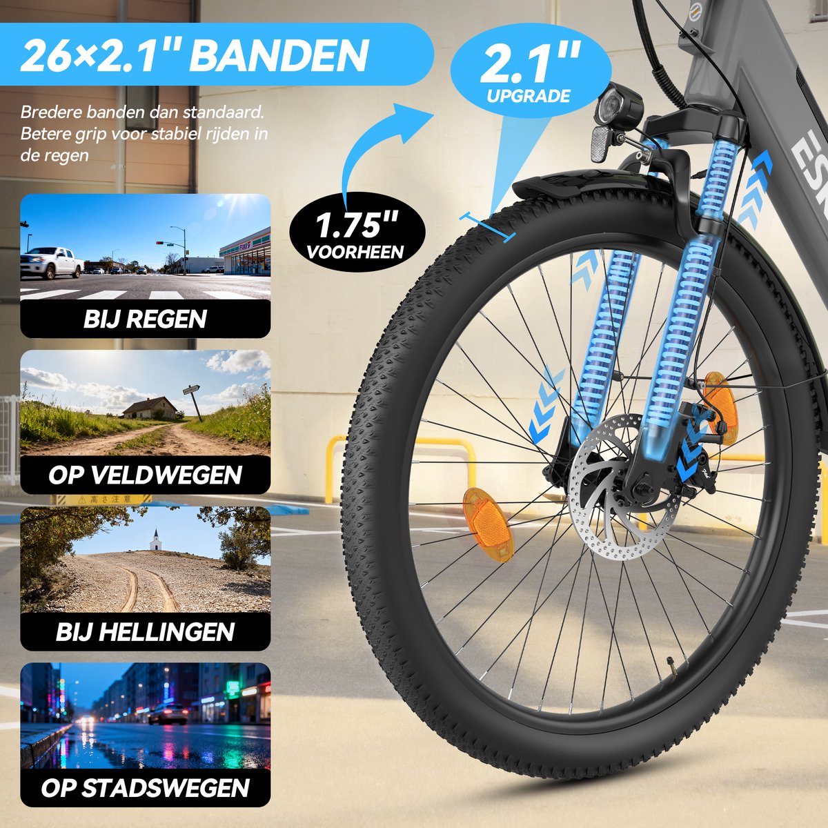 SMARTAI E-bike - 26 inch elektrische fiets - tot 100km - Grijs thumbnail 3