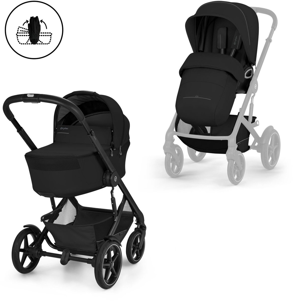 Cybex Talos S - kinderwagen - met opvouwbare reiswieg - Moon Black