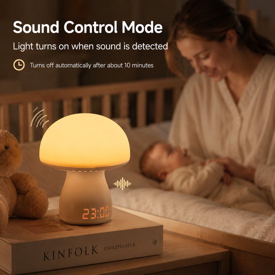 Champignonlamp met Klok - Schattige Touch Bedlamp voor Slaapkamer & Woonkamer - Draadloos Oplaadbaar Nachtlampje voor Kinderen & Volwassenen - 1 Stuk van FLITI — afbeelding 5