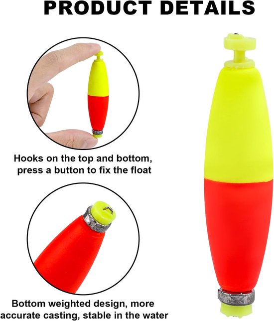 Thijox - 12st Dobbers EVA Verzwaarde Vissersdobbers met Kliksluiting voor Panfish, Baars, Bluegill en Crappie - Geel, Rood, Groen - Perfect voor Visse van Thijox — afbeelding 3