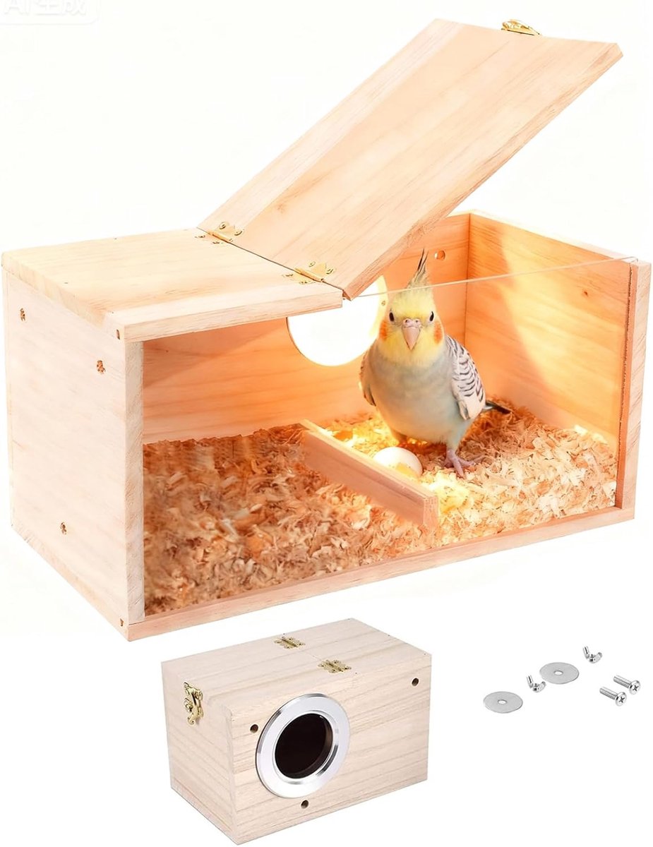 Thijox - Vogelhuisje Design Transparant Kweekbox van Hout, Vogelvoederhuis voor Papegaaiparkieten, Fokkerij Nest 12x12x19,5 cm, Natuurlijk Hout voor T