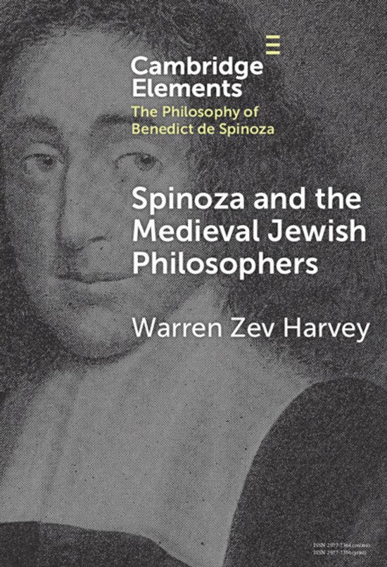 Boekomslag: 'Spinoza and the Medieval Jewish Philosophers' door Warren Zev Harvey. Portret van een man links.