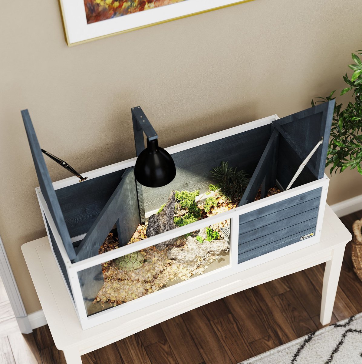 MODENUIT Terrarium – 120 x 50 x 40 cm – Met Openklapbare Bovenkant – Hout – Grijs – Voor Schildpadden