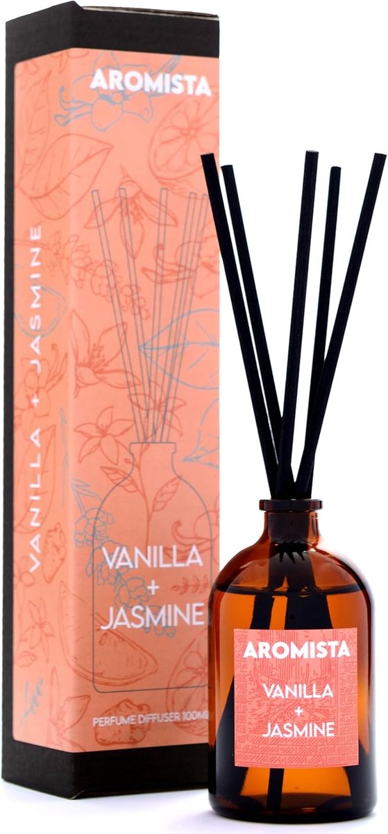 SnelShoppen - Vanille + Jasmijn Geurstokjes 100ml Luxe Roomgeur, Handgemaakt, Aromatische Olie, Perfect voor Woonkamer, Slaapkamer, Feest, Meditatie