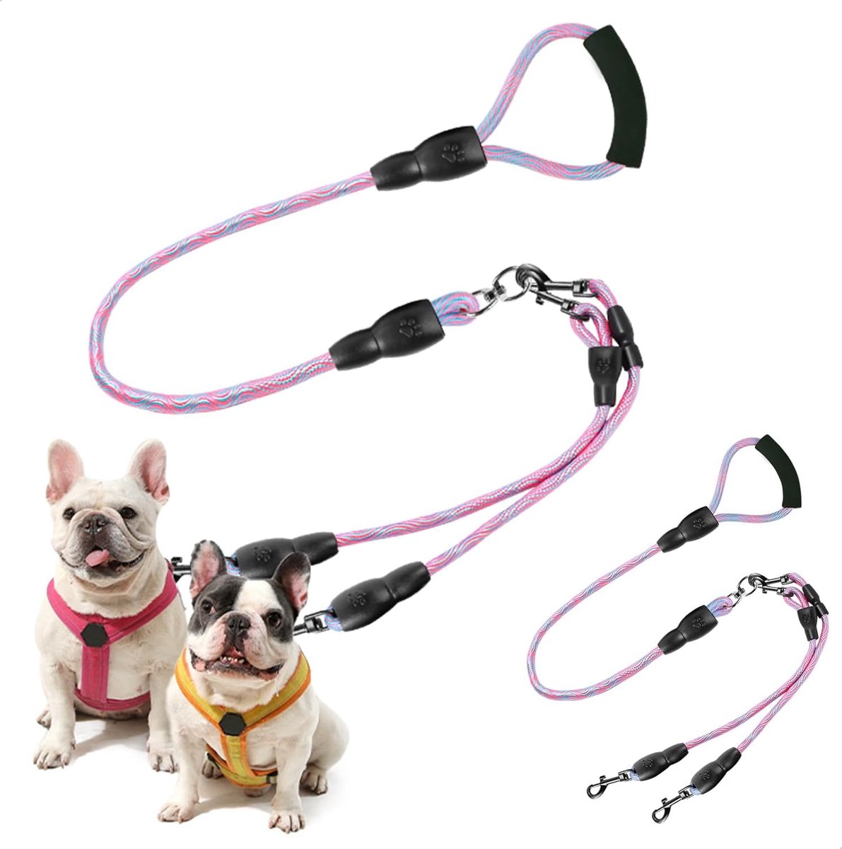 SnelShoppen - Double Dog Lead Training Leash, Tangle-Free, 360° Rotatable, Verstelbare Hondenriem met Spons Handgreep voor Middelgrote en Kleine Honde