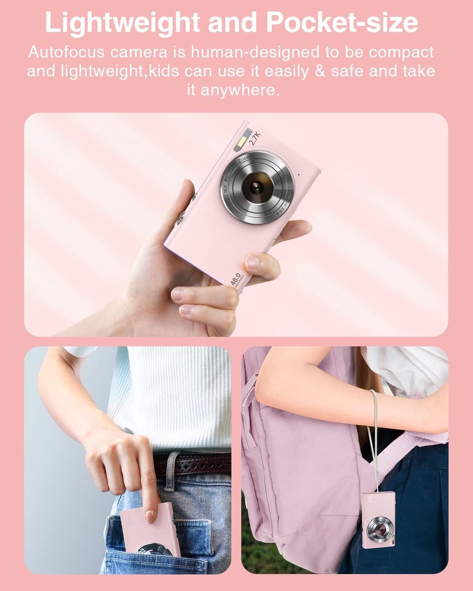SnelShoppen - Digitale Camera 1520P Autofocus FHD 48MP Vlogging Camera met 2,8 inch Scherm, 16X Digitale Zoom, Draagbare Mini Camera voor Kinderen, Ti thumbnail 6