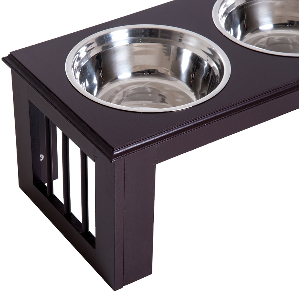 DESMIU Hondenvoerbak – Verhoogd En Anti-slip – 58,4 x 30,5 x 25,4 cm – RVS En MDF – Espresso – Dubbele Voerbak Met 2L Per Bak