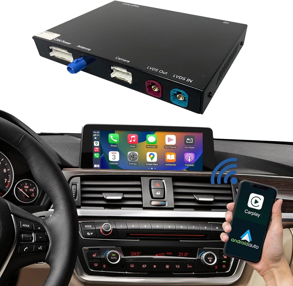 SnelShoppen - Draadloze CarPlay Android Auto Retrofit Kit voor BMW 1 2 3 4 Serie F20/F21/F22/F23/F30/F31/F32/F33/F34/F36/F80 2011-2015 - Ondersteunt N