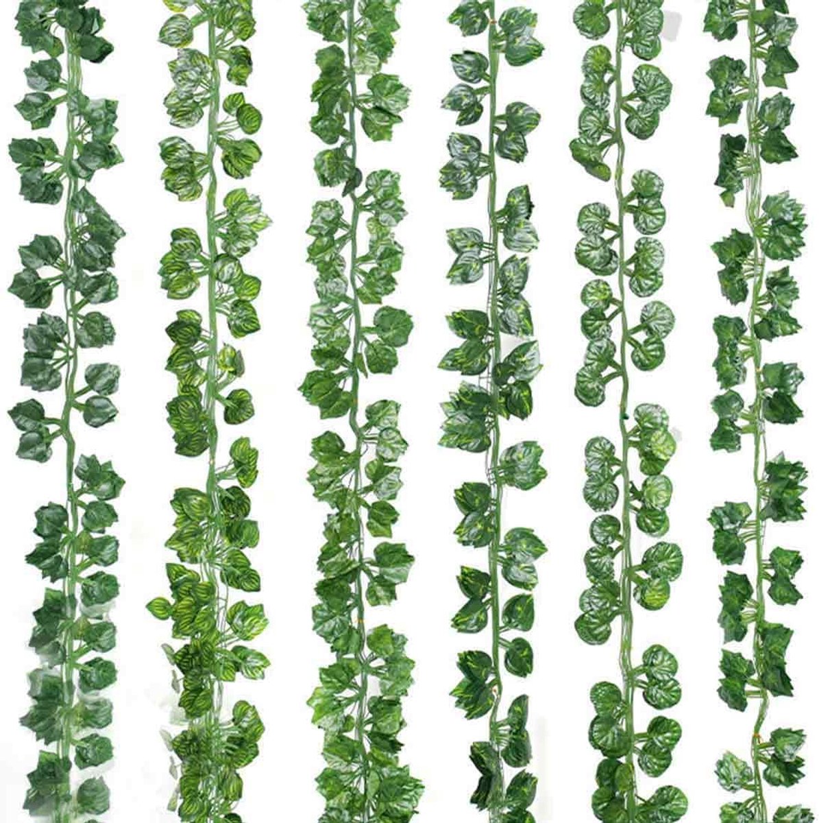 SnelShoppen - 5 Stuks Kunstklimopslingers - Kunstwijnstokken voor Binnen en Buiten - Realistische Groene Bladeren - Plastic Hangende Planten voor Wand