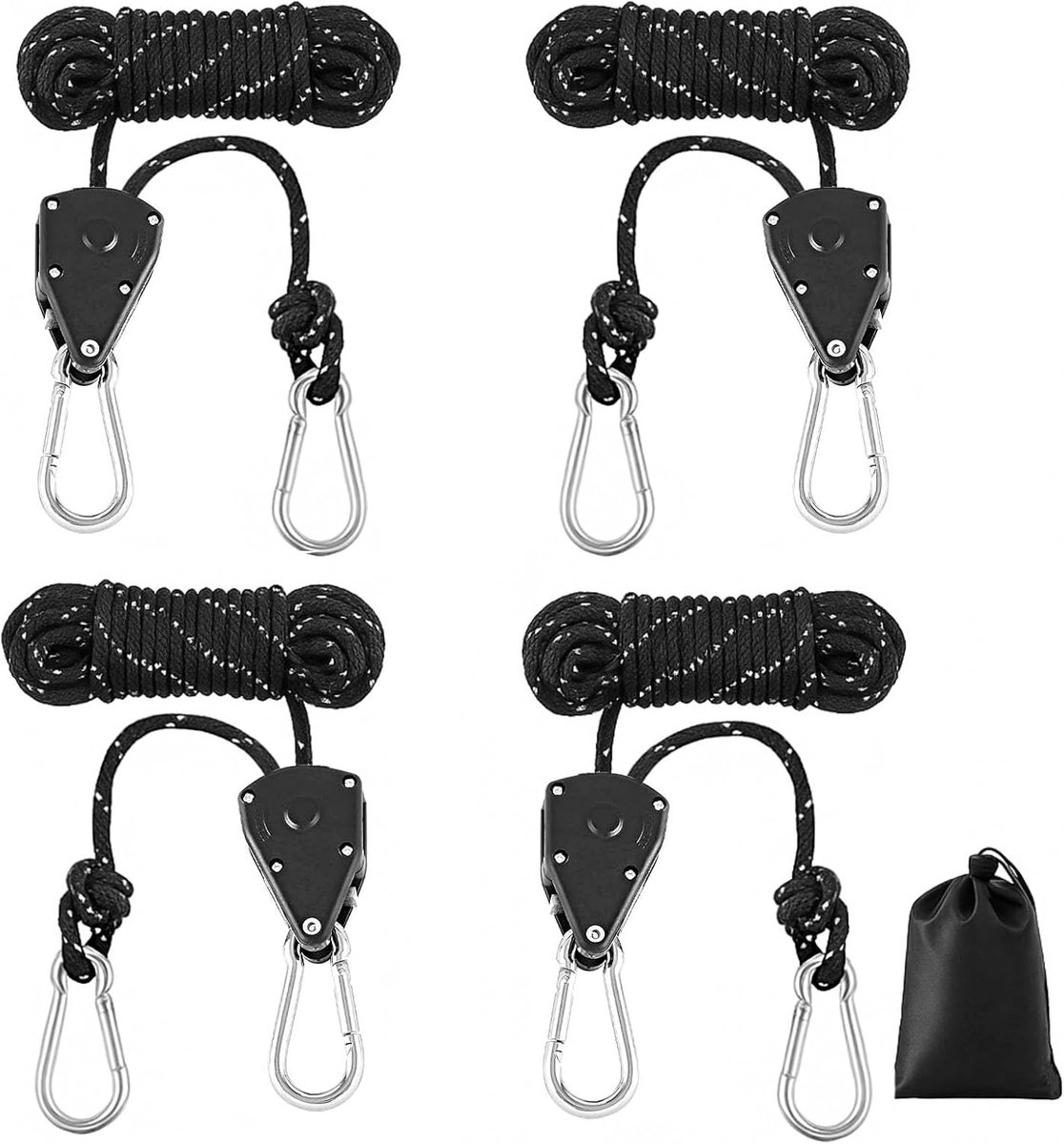 SnelShoppen - 4x Reflecterende Schuurlijnen 4mm 4M met Spanner, Verstelbare Touwratchet voor Tent, Camping, Zeilen, Awnings, Lichtgewicht Guy Rope