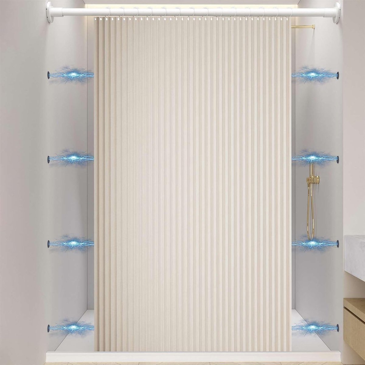 SnelShoppen - Waterproof Vouwbare Douchegordijn met Heels - Magnetische Strip, Spatwaterdicht, Anti-Schimmel, Linnen Douchegordijn voor Badkamer, Beig