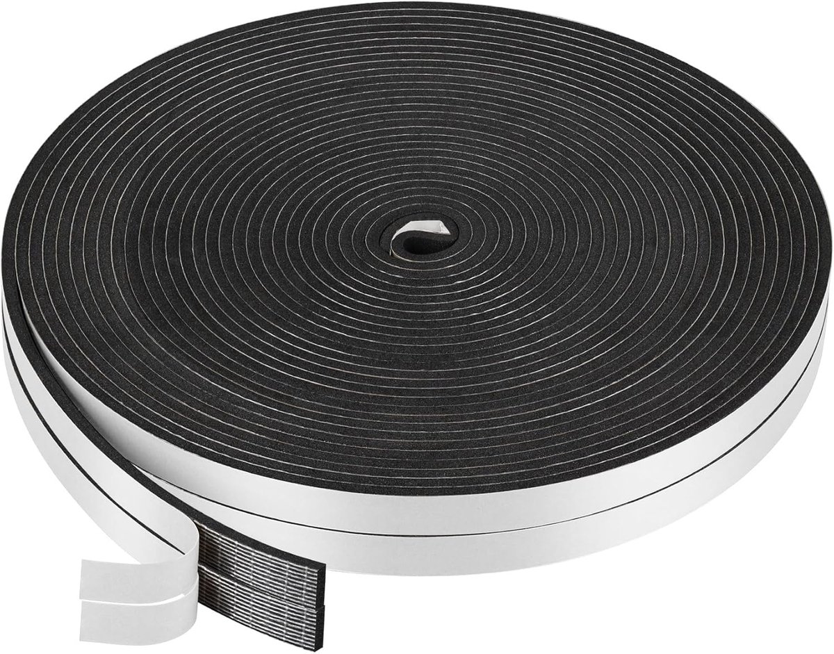 SnelShoppen - Adhesive Rubber Sealing Tape 12mm x 6mm x 10m - Foam Strips voor Deur, Raam, Badkamer, Douche - Anti-Koud, Wind, Zwart en Wit