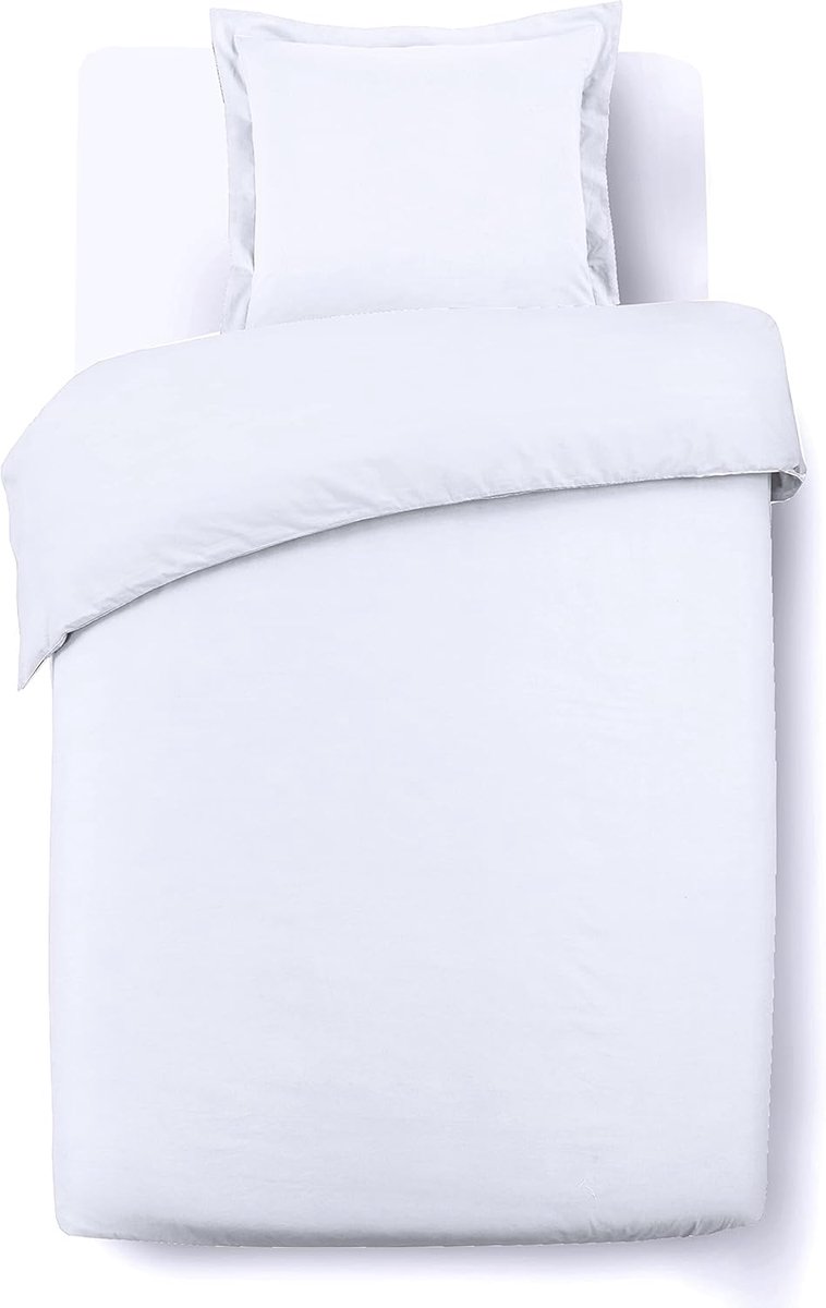 SnelShoppen - Dekbedovertrek Wit 140 x 200 cm met 1 Kussensloop 65 x 65 cm - 100% Katoen, Zacht en Comfortabel, Ökotex Gecertificeerd