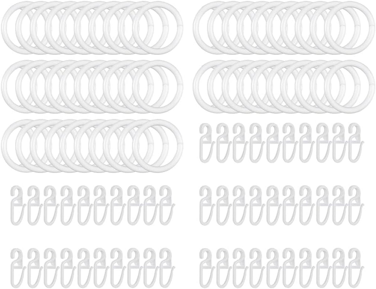 SnelShoppen - 50 Stuks Gordijnringen Wit Set van 50 Gordijnhaken Kunststof Gordijnringen, 32mm Binnenmaat voor Gordijnstangen, Sterke Ringen voor Gord