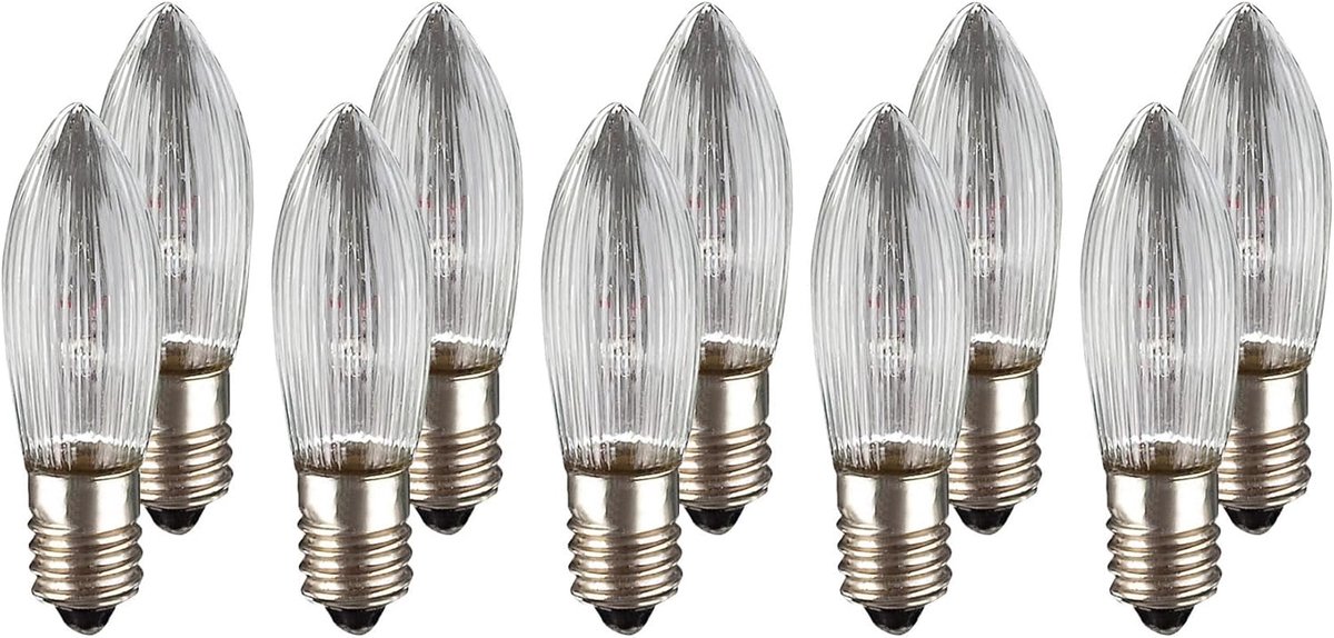 SnelShoppen - Vervangende Kaarsen voor Lichtbogen en Kerstdecoratie, 10 Stuks, 23V 3W, Ribbel Kaarsen, Indoor Sfeerverlichting, E10/23V/3W, 22 Lumen