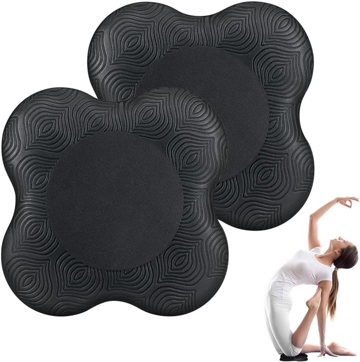 SnelShoppen - 2 stuks yoga-kniekussens 20 x 20 cm, antislip kniebeschermers voor yoga, Pilates, meditatie, zwart, ideaal voor knieën, handen, polsen e