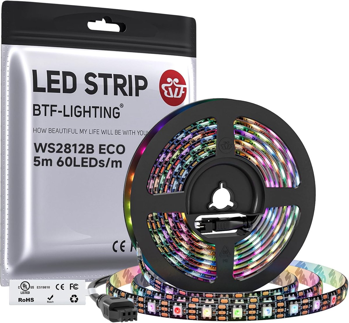 SnelShoppen - WS2812 ECO RGB LED Pixel Strip 5050SMD Gelegeerde Draden 5M 60LEDs/m Flexibel Zwart IP65 Individueel Adresseerbaar Droomkleur voor DIY P