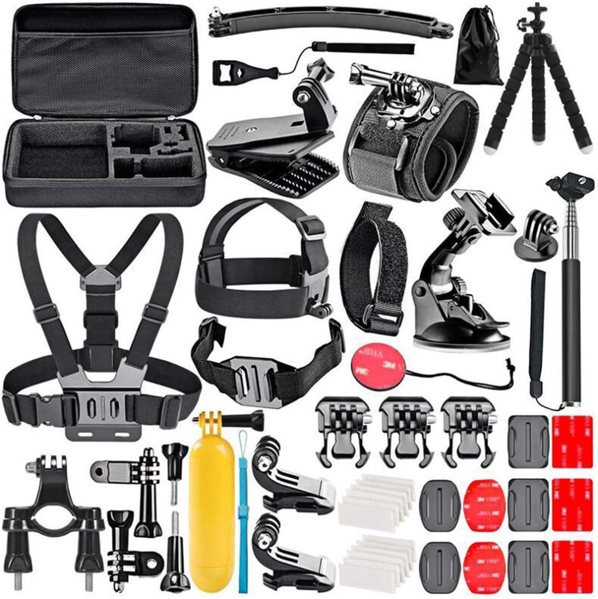 SnelShoppen - 50-in-1 Action Camera Accessoire Set - Inclusief Bevestigingen, Onderdelen en Meer - Geschikt voor Hero 9, 8, 7 - Perfect voor Skiën, Fi