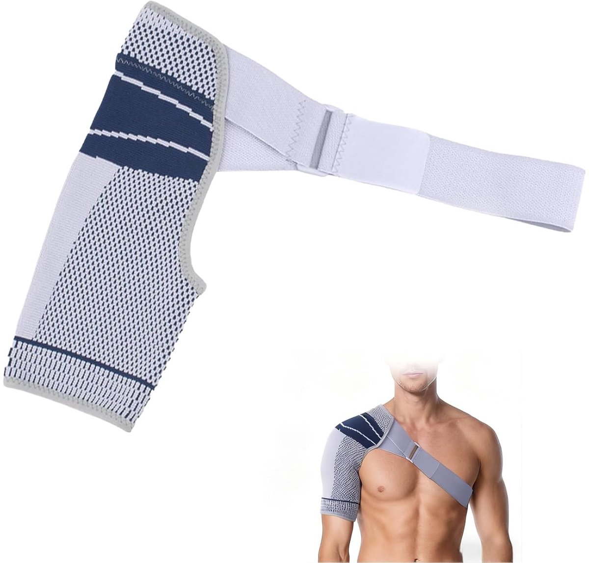 SnelShoppen - Verstelbare Schouderbandage voor Heren en Dames - Ademend en Drukvast - Schoudersteun voor Stabiliteit en Klachtenverlichting - Blauwgri
