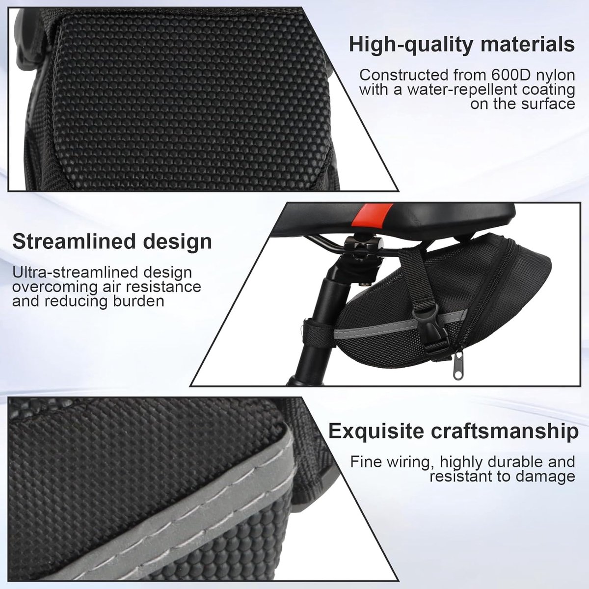 SnelShoppen - Mini-zadeltassen voor fiets, waterdichte fietstas zadel, compacte reflecterende zadeltas, 600D-nylon, voor racefietsen, mountainbikes en