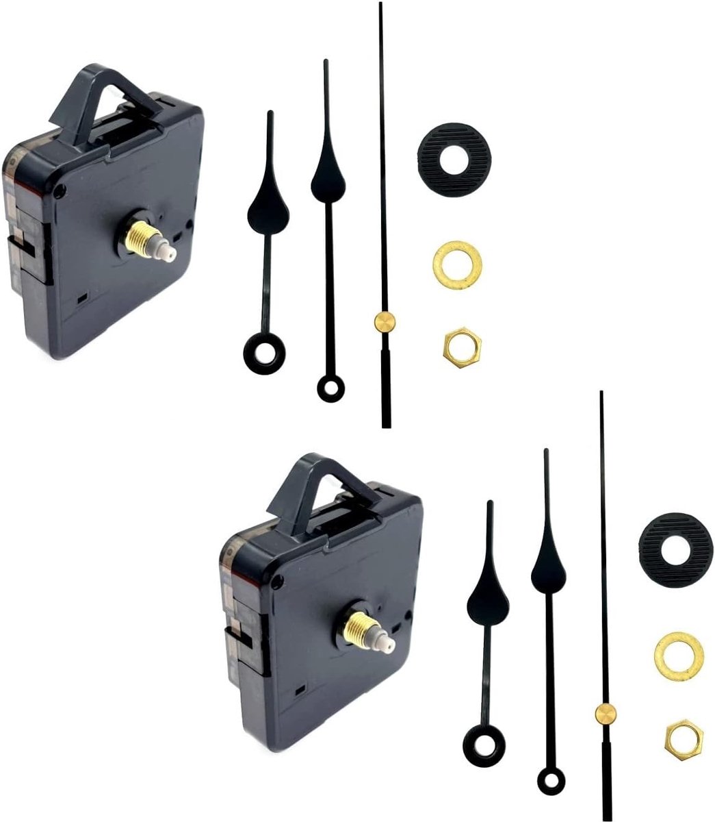 SnelShoppen - 2x Stille Klokmechanisme Batterijen Korte As Quartz Wandklok voor 20-30cm Klok, Niet-Tikkend, Ideaal voor Keuken en Woonkamer