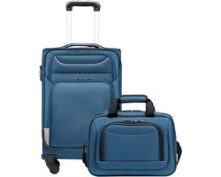 Thijox - Coolife Trolley Reiskoffer met 4 Wielen, Stoffen Handbagage met TSA-Slot, Grote Schoudertas, Blauw & Zilver, Softbox van Oxford-Stof, Handbag