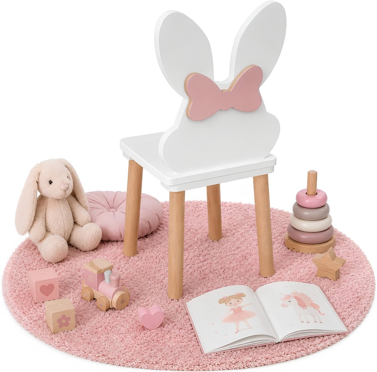 KAD® Peuterstoel - Kinderstoel - Peuter Stoel - Wit en Roze - 32cm x 32cm x 60cm