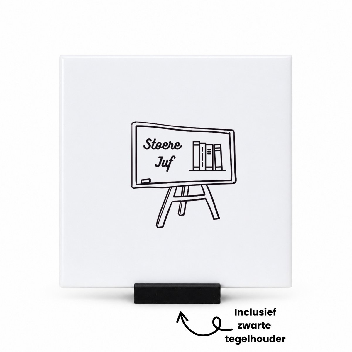 Hacebo Stoere juf tegeltje met tegelhouder - Juf - Juf - tegeltjes met tekst - Leraar - spreuktegels - 10.8x10.8 CM Wit