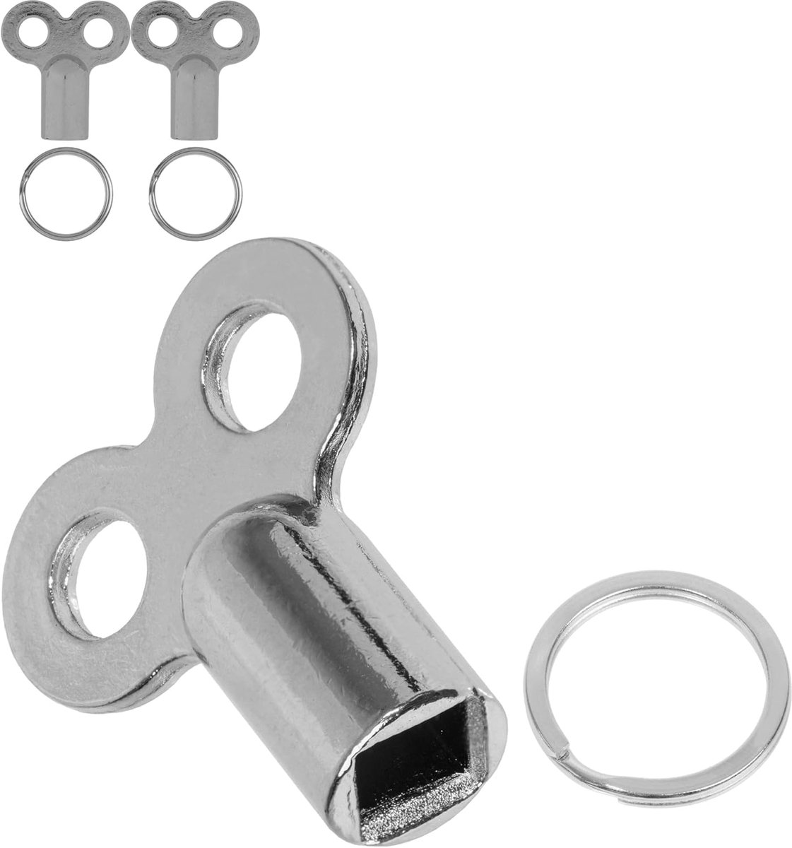 SnelShoppen - Radiator Vent Key Set van 3 in Zilver met Sleutelhanger - Universele 4-zijdige Moersleutel voor 0,5 cm Radiator Ventielen - Radiator Ven