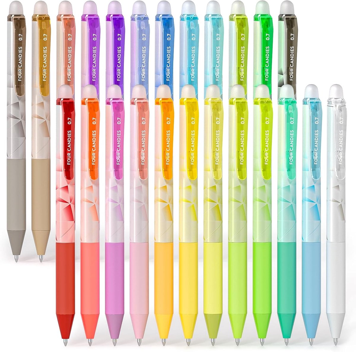 SnelShoppen - 24 Kleurige Uitwisbare Gelpennen met Intrekbare Fijne Punt 0.7mm - Sneldrogend, Zakclip, Zachte Grip voor Schrijven, Tekenen, Plannen en