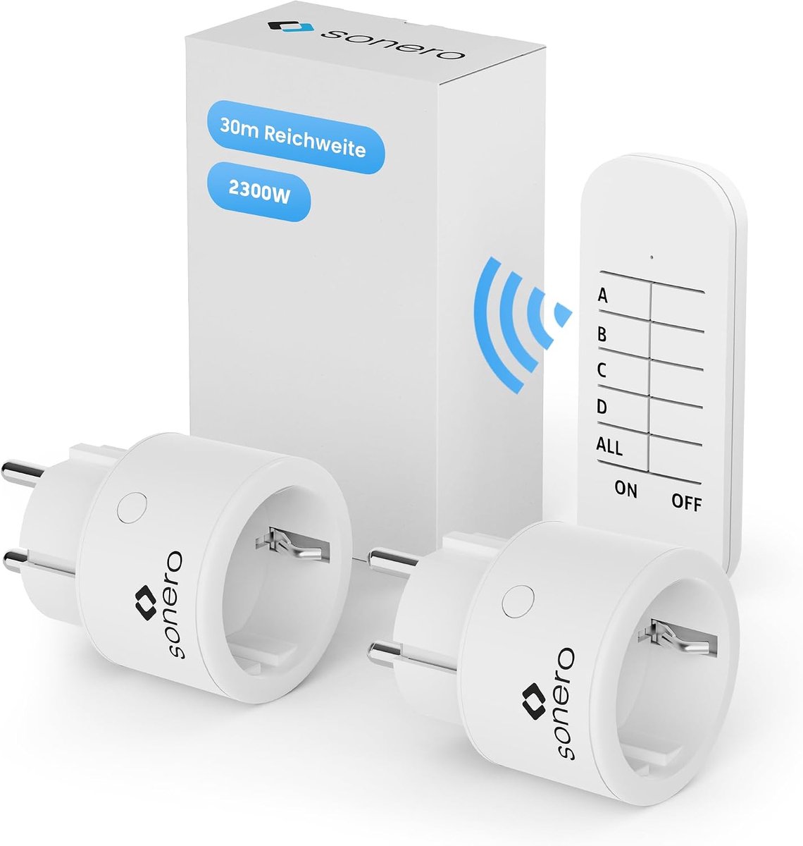 Thijox - Draadloze Stopcontactenset 2300 Watt met Afstandsbediening | 2x Stopcontact voor Binnen | 30m Bereik | Compact en Wit | Ideaal voor Thuis, Ka