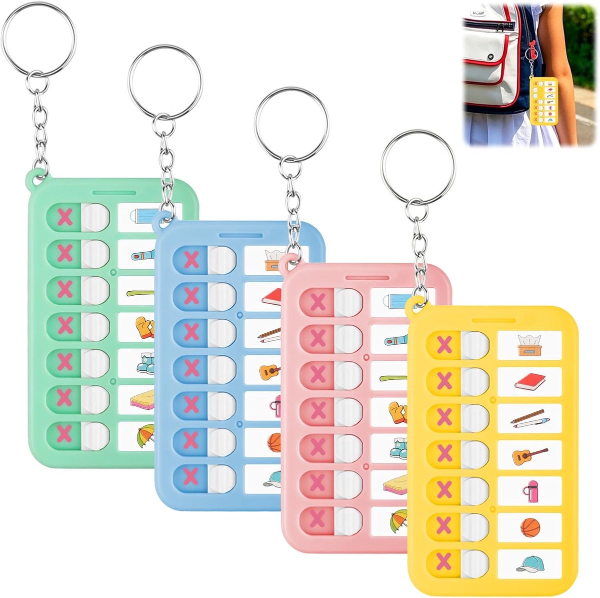 Thijox - 4 Stuks Herbruikbare To-Do-Lijsten, Herhaalbare Checklistborden voor Kinderen, Takenplanner met Sleutelhanger voor Ochtend- & Avondroutine, V