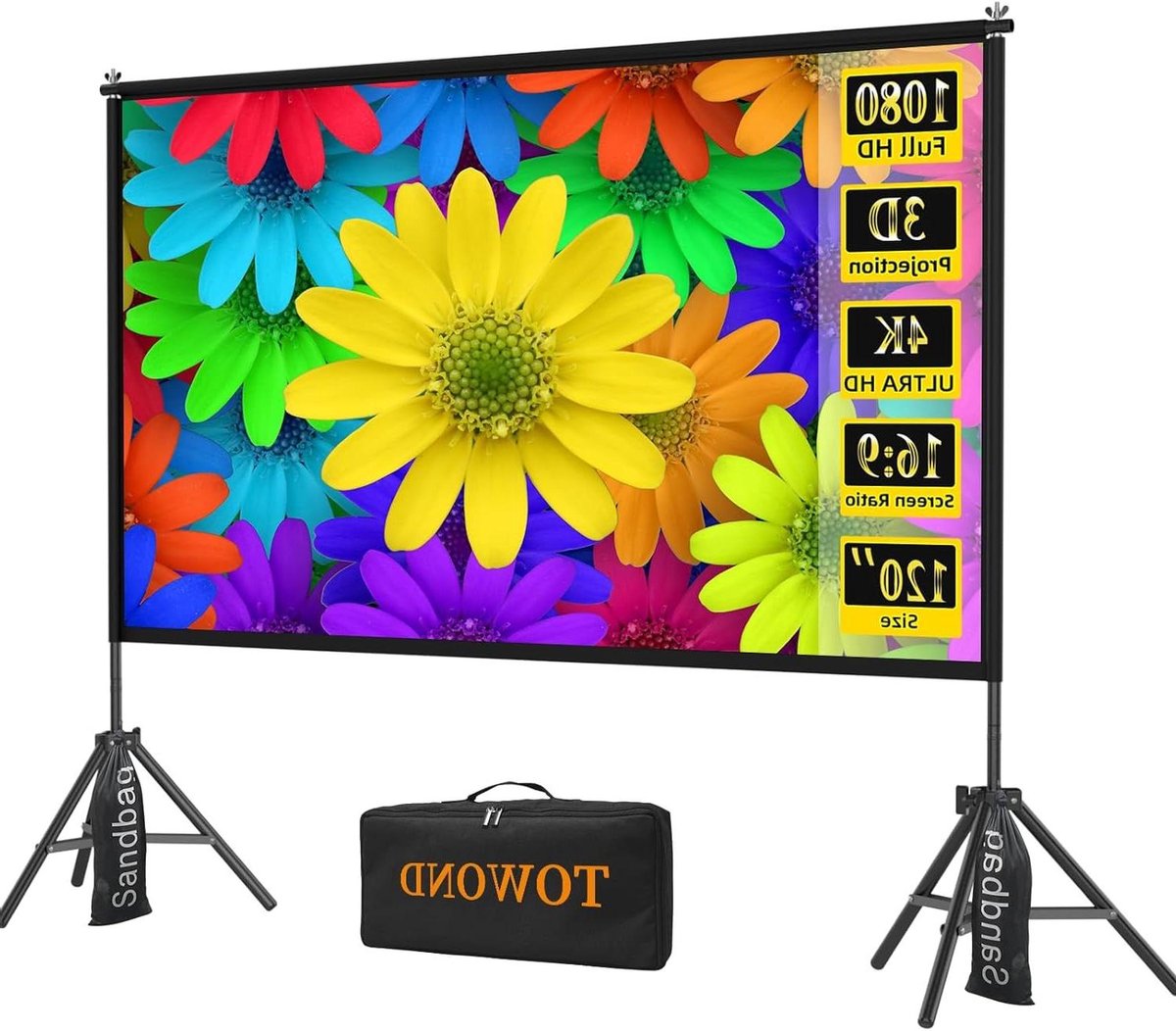 Projectiescherm - Draagbaar Scherm - Thuisbioscoop Creëren - Dubbelzijdige Projectie - 120 inch Diagonaal - Wit